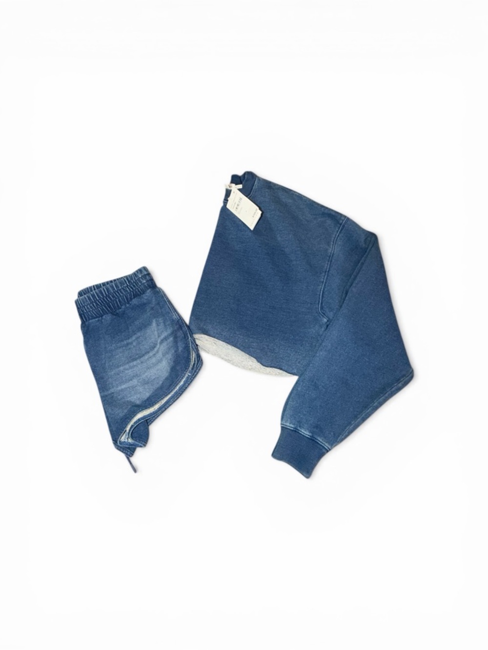 NWT Good American Jeanius 2 Piece Set Cropped Sweatshirt Shorts Small